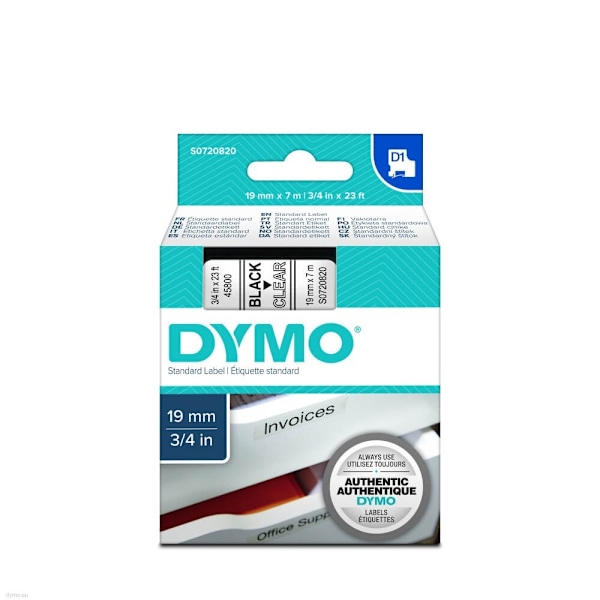 DYMO Ribbon S0720820 45800 19mm Black on Clear