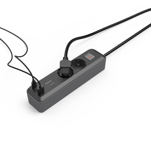 Hama Power Strip 2-Way USB-C/A 65W PD 1.4m Black/Grey