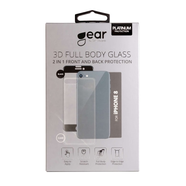 GEAR Hærdet Glas 3D 2in1 Front & Back Edge to Edge Sort/Klar bagside iPhone 8 Transparent