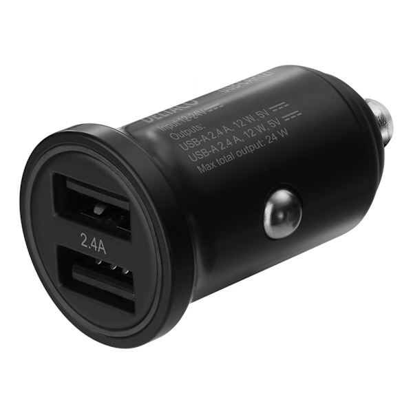 DELTACO 12/24 V USB-billaddare med dubbla USB-A portar, 24 W svart