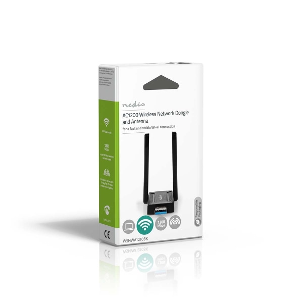 Nedis Netværk dongle | Wi-Fi | AC1200 | 2.4/5 GHz (Dual Band) | USB3.0 | Wi-Fi-hastighed total: 1200 Mbps | Windows 10 / Windows 11 / Windows 8