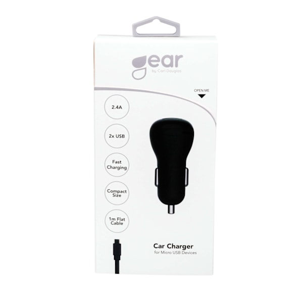 GEAR Latauslaite 12/24V 2xUSB 2,4A + MicroUSB-kaapeli 1,0m Musta