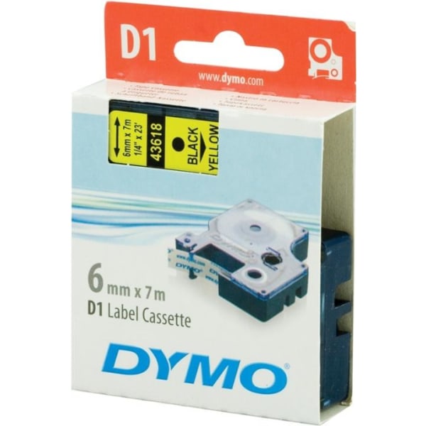 DYMO D1, markeringstape, 6 mm, sort tekst på gul tape, 7 m