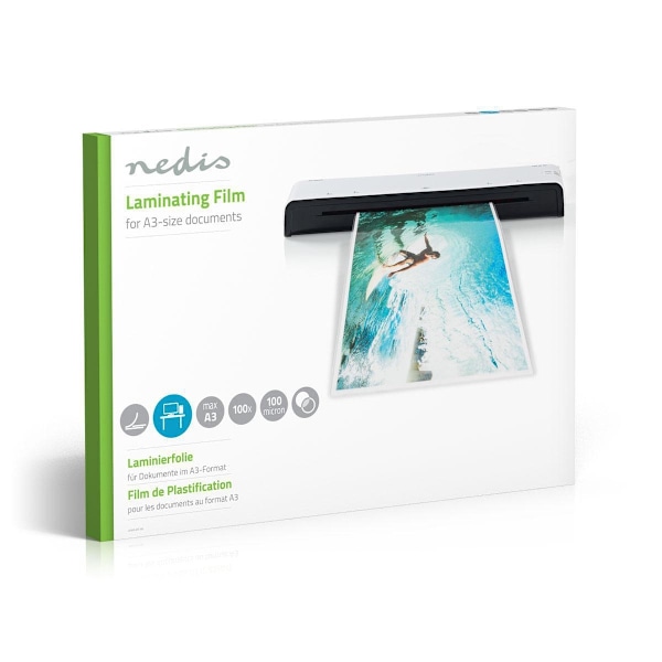 Nedis Lamminerings Film | A3 | Tykkelse: 100 µm | Pakket pr: 100 stk. | Plastik | Gennemsigtig