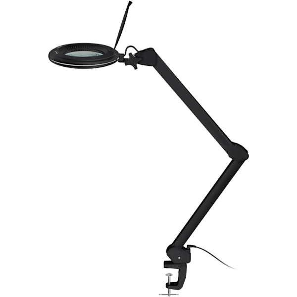 Goobay LED-förstoringslampa med klämma, 10 W, svart 800 lm, ljusstyrka och ljusfärg justerbar, 127 mm glaslins, 1,75x förstoring, 3 dioptrier