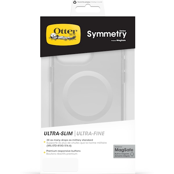 Otterbox Symmetry Clear for MagSafe -suojakuori, iPhone 15 Pro Max, kirkas Transparent