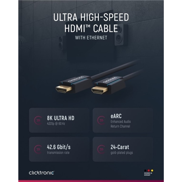 ClickTronic Ultrahøj hastighed HDMI™-kabel Premium-kabel | 1x HDMI™-stik  1x HDMI™-stik | 0,5 m | UHD 8K @ 60 Hz