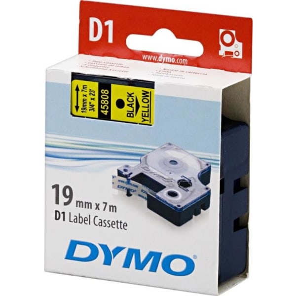 DYMO D1, markeringstape, 19 mm, sort tekst på gul tape, 7 m