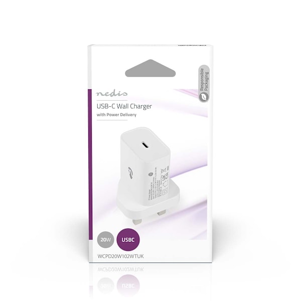 Nedis Seinälaturi | 20 W | PD3.0 20W | Pikalataus-toiminto | 1.67 A / 2.22 A / 3.0 A | Lähtöliitäntöjen määrä: 1 | USB-C™ | Automaattinen Jännitteen V