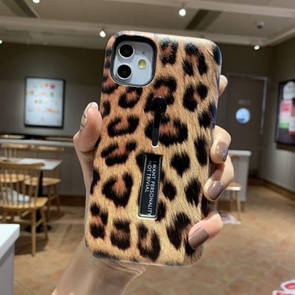 Modetaske med fingerholder - iPhone 12 Mini, Leopard Flerfärgad