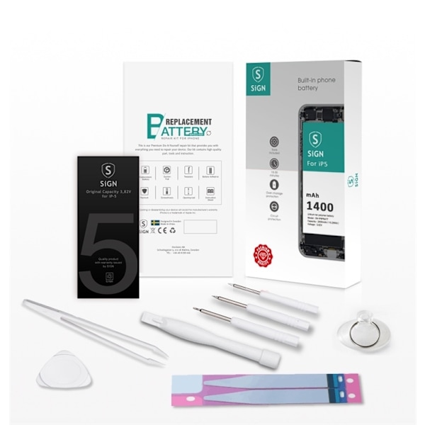 SiGN Battery replacement kit for iPhone 5, 1400 mAh, complete kit, bla
