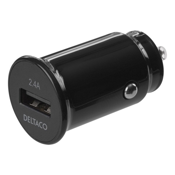 DELTACO 12/24 V USB-billadare med kompakt storlek och 1x USB-A port, 2