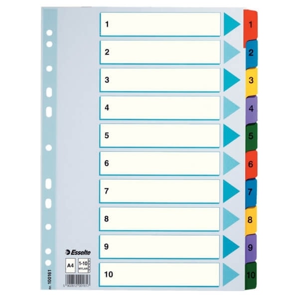 ESSELTE Register Mylar A4/1-10 Multifarvet