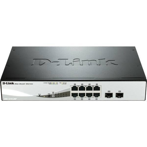D-Link netværksswitch, Layer 2, 10/100/1000BASE-TX, 8xRJ45, 2xSF