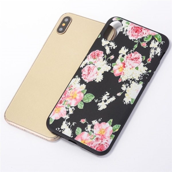 Takakuori iPhone X/XS:lle, Flowers Svart