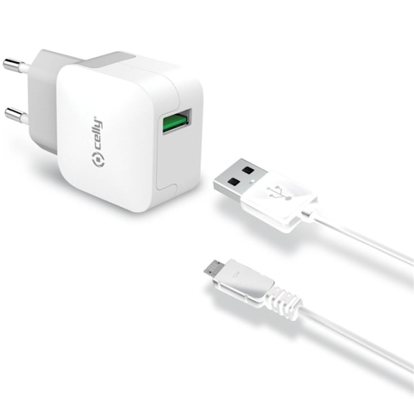 Celly USB-laddare MicroUSB 2,4A Valkoinen