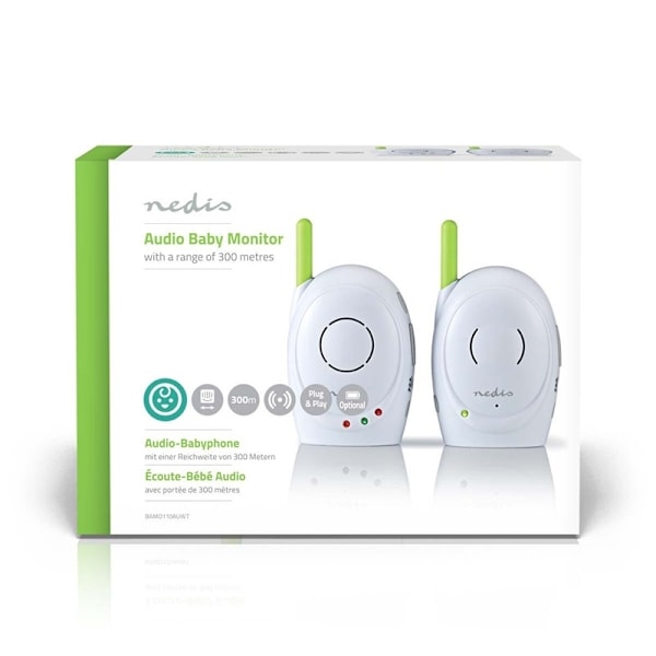 Nedis Ljud Baby Monitor | FHSS (Frequency-Hopping Spread Spectrum) | Med talk back funktion | Räckvidd: 300 m | Batteridriven / Strömadapter | Grön /