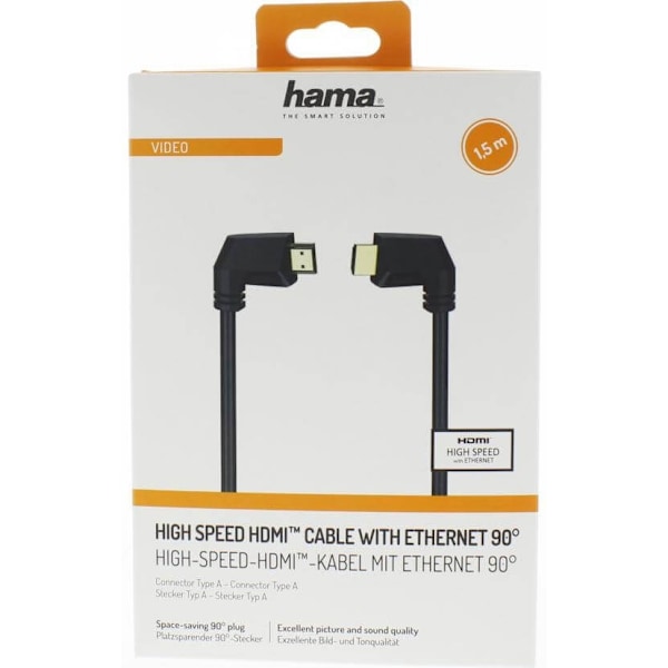 Hama HDMI Ethernet High Speed -kaapeli 1,5 m 90° kullattu TL