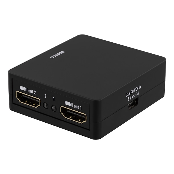 DELTACO HDMI-jakaja, 1 sisääntulo ja 2 ulostuloa, 6,75Gbit/s, musta