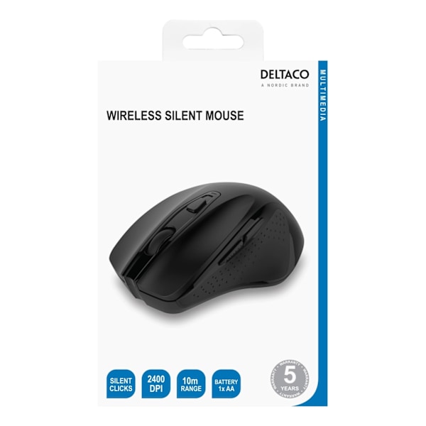 Deltaco wireless office mouse, ergonomic shape, silent clicks, USB rec