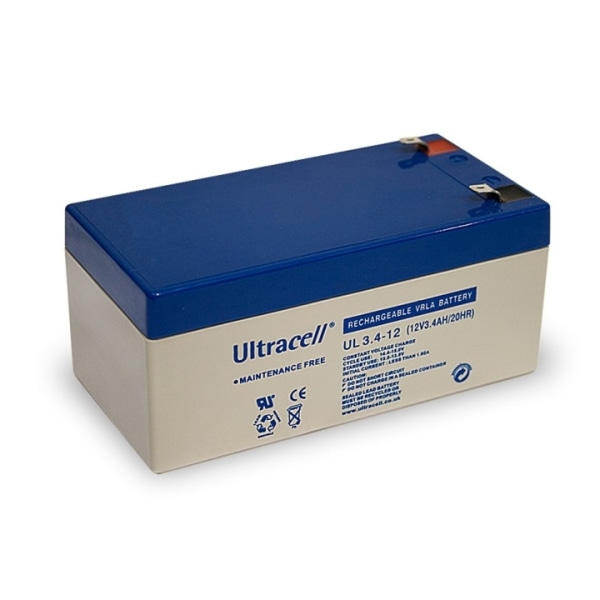 Ultracell Blybatteri 12 V, 3,4 Ah (UL3.4-12) Faston (4,8 mm) Bly