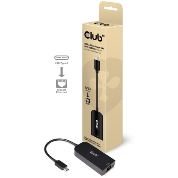 CLUB3D CAC-1520 cable gender changer USB C Ethernet Svart