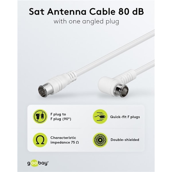 Goobay Vinklad SAT-antennkabel (80 dB), dubbelskärmad F-plugg (quick) > F-plugg (quick) 90° (helt avskärmad)