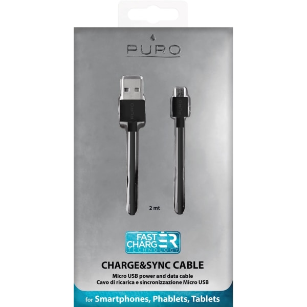 Puro USB-A - MicroUSB kabel, 2m, sort