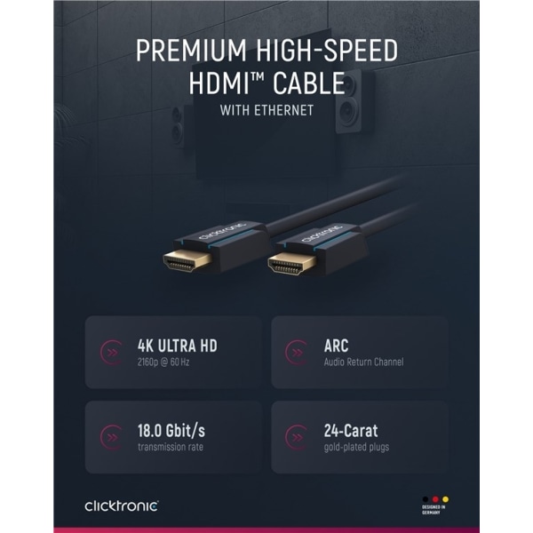 ClickTronic High Speed ​​​​HDMI™ -kaapeli Ethernet Premium -kaapelilla