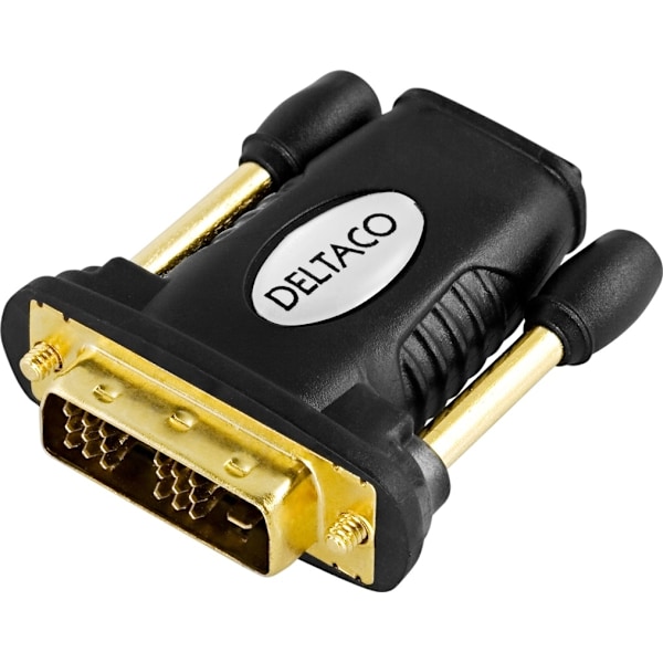 DELTACO HDMI-adapter, HDMI 19-pin hun til DVI-D Single Link han, guldp