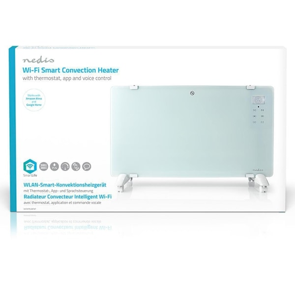 Nedis SmartLife Elradiator | Wi-Fi | Velegnet til badeværelse | Glas panel | 2000 W | 2 Varmeindstillinger | LED | 15 - 35 °C | Justerbar termostat |