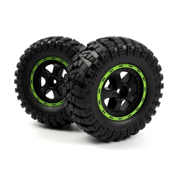 BLACKZON Smyter Desert Wheels/Tires Assy (Blk/Green/2pcs)