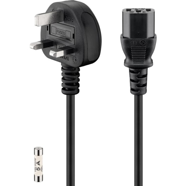 Goobay UK koldt apparatkabel, 1,5 m, sort Britisk 3-polet stik (type G, BS 1363) > apparatudtag C13 (IEC-stik)