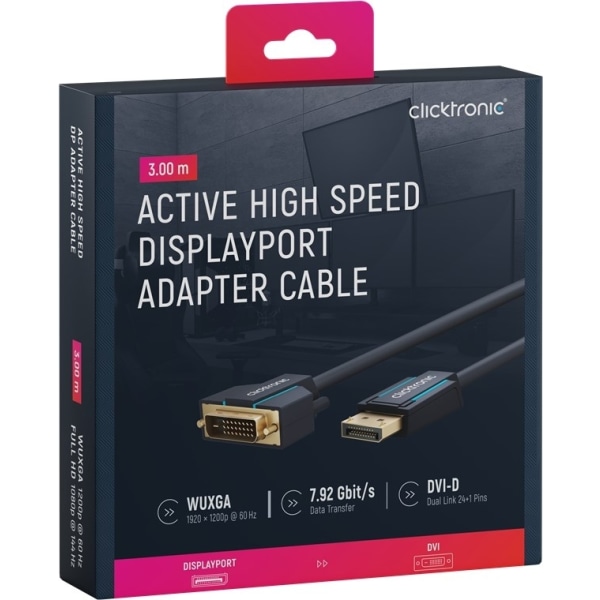 ClickTronic Adapterkabel til aktiv DisplayPort™ til DVI-D Premi