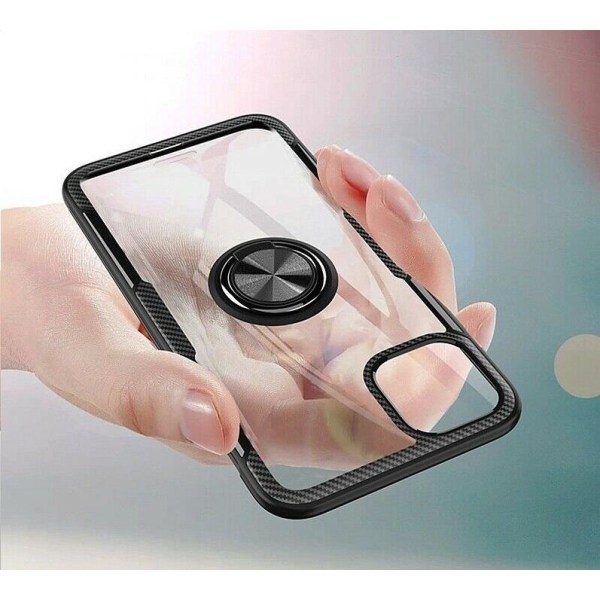 Etui med ringholder til iPhone 12 mini, Transparent/Sort Svart