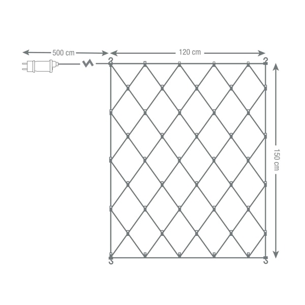 Net lyskæde, udendørs, 120 x 150 cm, 45 LED, adapter, Multi farvet