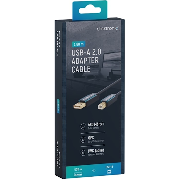 ClickTronic Adapterikaapeli USB-A:sta USB-B:hen 2.0 Premium-kaapeli