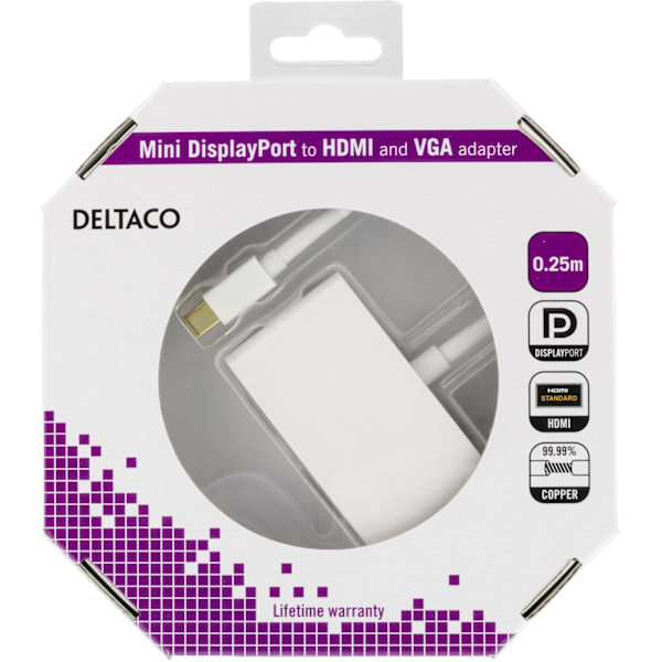 DELTACO mini DisplayPort til HDMI og VGA-adapter, 20-pin han - 19-pin