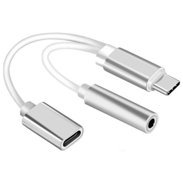 Dual Adapteri USB-C 3,5 mm kuulokeliitäntään ja lataukseen, hope