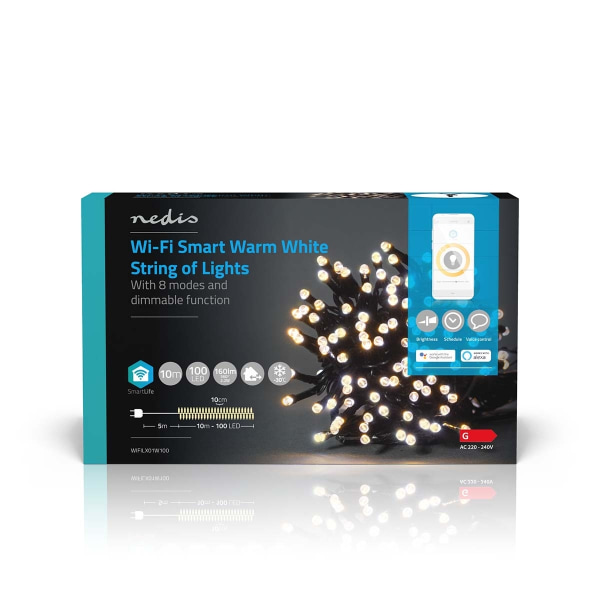 Nedis SmartLife jluelys | Snor | Wi-Fi | Varm Hvid | 100 LED's | 10.0 m | Androidâ„¢ / IOS