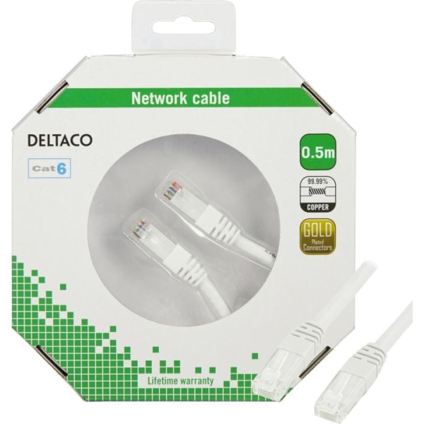 Deltaco U/UTP Cat6 patch cable, LSZH, 0.5m, white