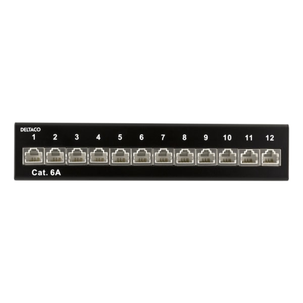 DELTACO Patch Panel, 12xRJ45, Cat6a, wall-mountable, metal, black