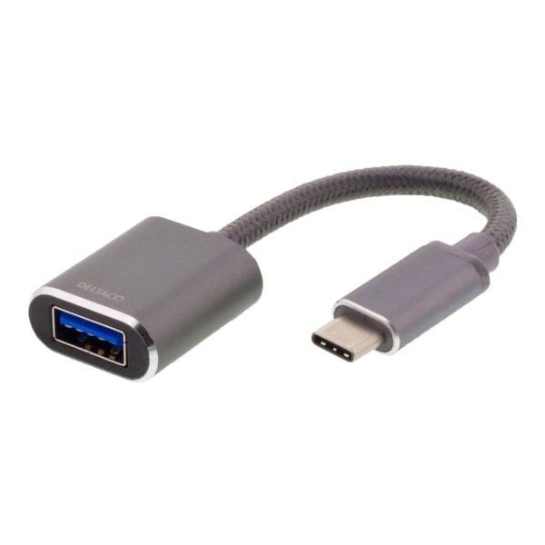 DELTACO sovitin USB-C 3.1 - USB-A OTG, alum., muovipussi, tähtiharmaa