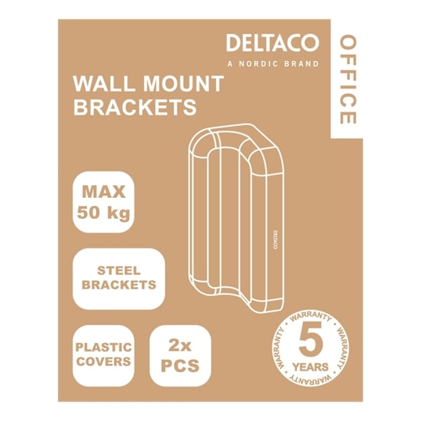 DELTACO OFFICE ripustuskiskon seinäkiinnike, 2kpl, valkoinen