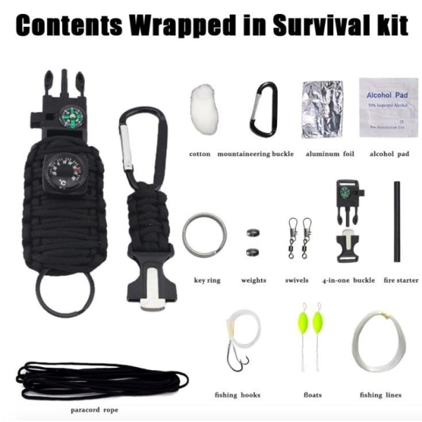 Survival kit med 12 tilbehør - Svart