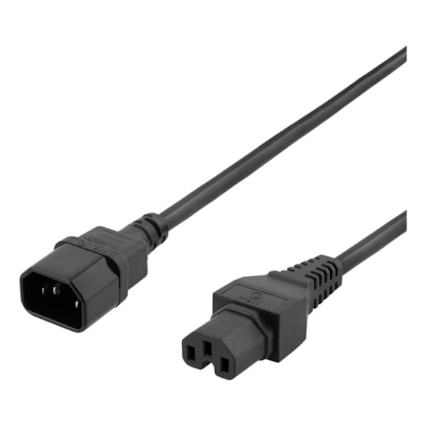 DELTACO maad. kaapeli, 2m, IEC60320 C15 - IEC6320 C14, 250V/10A, musta