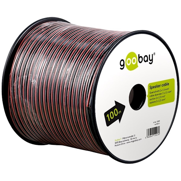 Goobay Højttalerkabel rød;sort CCA 100 m spole, tværsnit 2 x 1,5 mm²