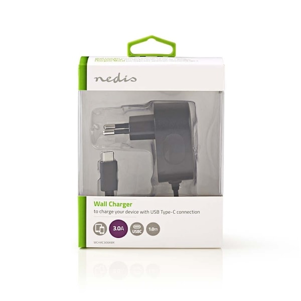 Nedis Väggladdare | 15 W | Snabbladdnings funktion | 1x 3.0 A | Antal utgångar: 1 | USB-Câ„¢ (Fast) Kabel | 1.50 m | Single Voltage Output