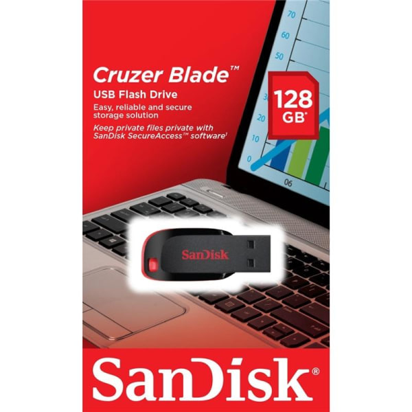 Sandisk USB-minne 2.0 Blade 128GB Svart (SDCZ50-128G-B35)