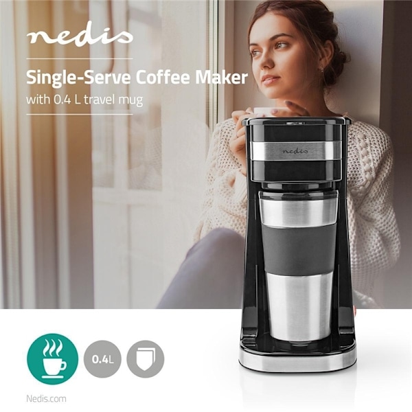 Nedis Kahvinkeitin | Kahvisuodatin | 0.4 l | 1 Kupit | Hopea / Musta